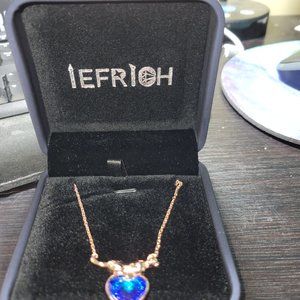 IEFRICH cheetah/blue faux sapphire heart  rosegold plated necklace in gift box
